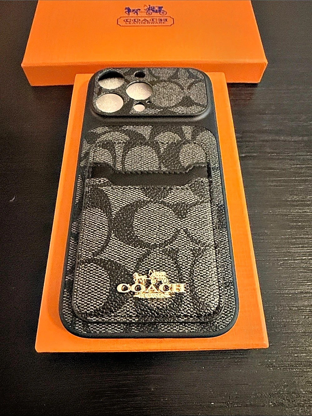 iPhone Case 16 pro max with Card Pocket in Black & Brown back skin
